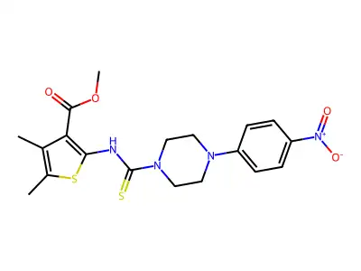 Methyl 4,5-dimethyl-2-[[4-(4-nitrophenyl)piperazine-1-carbothioyl]amino]thiophene-3-carboxylate structure