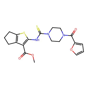 methyl 2-({[4-(2-furylcarbonyl)piperazinyl]thioxomethyl}amino)-4,5,6-trihydroc yclopenta[2,1-b]thiophene-3-carboxylate structure
