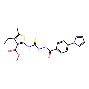 methyl 2-(2-(4-(1H-pyrrol-1-yl)benzoyl)hydrazinecarbothioamido)-4-ethyl-5-methylthiophene-3-carboxylate structure