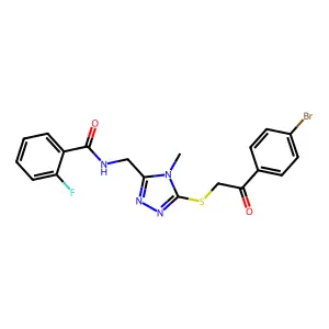 N-[(5-{[2-(4-bromophenyl)-2-oxoethyl]sulfanyl}-4-methyl-4H-1,2,4-triazol-3-yl)methyl]-2-fluorobenzamide structure
