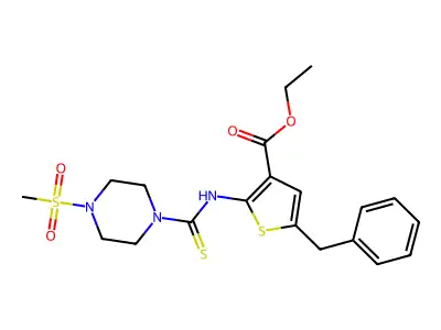Ethyl 5-benzyl-2-[(4-methylsulfonylpiperazine-1-carbothioyl)amino]thiophene-3-carboxylate structure
