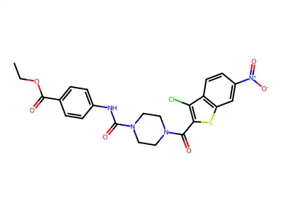 ethyl 4-(4-(3-chloro-6-nitrobenzo[b]thiophene-2-carbonyl)piperazine-1-carboxamido)benzoate structure