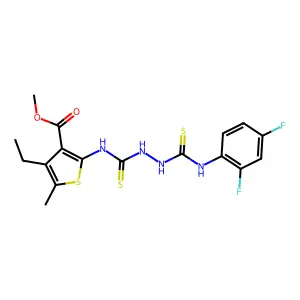 methyl 2-(2-((2,4-difluorophenyl)carbamothioyl)hydrazinecarbothioamido)-4-ethyl-5-methylthiophene-3-carboxylate structure