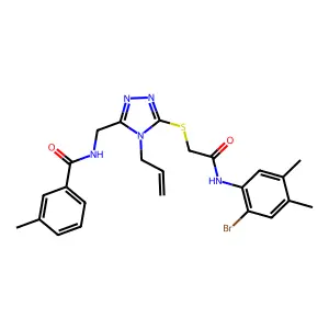 N-[[5-[2-(2-bromo-4,5-dimethylanilino)-2-oxoethyl]sulfanyl-4-prop-2-enyl-1,2,4-triazol-3-yl]methyl]-3-methylbenzamide structure