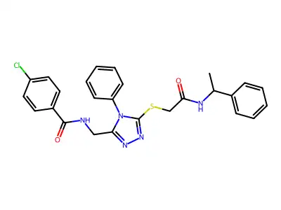 4-chloro-N-{[5-({2-oxo-2-[(1-phenylethyl)amino]ethyl}sulfanyl)-4-phenyl-4H-1,2,4-triazol-3-yl]methyl}benzamide structure