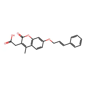 (4-methyl-2-oxo-7-{[(2E)-3-phenylprop-2-en-1-yl]oxy}-2H-chromen-3-yl)acetic acid structure