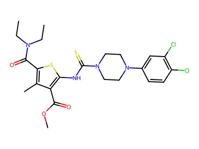 methyl 2-({[4-(3,4-dichlorophenyl)piperazin-1-yl]carbonothioyl}amino)-5-(diethylcarbamoyl)-4-methylthiophene-3-carboxylate structure