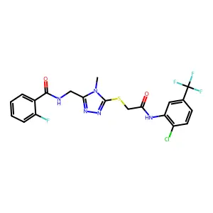 N-({5-[(2-{[2-chloro-5-(trifluoromethyl)phenyl]amino}-2-oxoethyl)sulfanyl]-4-methyl-4H-1,2,4-triazol-3-yl}methyl)-2-fluorobenzamide structure