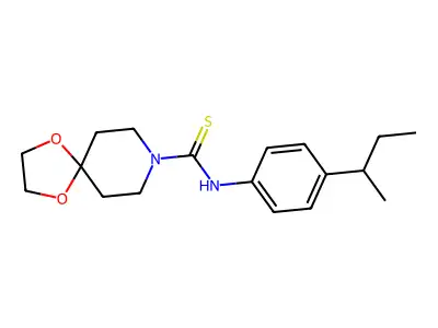 N-(4-butan-2-ylphenyl)-1,4-dioxa-8-azaspiro[4.5]decane-8-carbothioamide structure