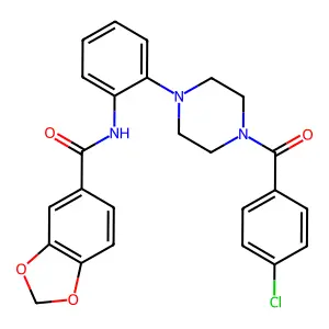 N-[2-[4-(4-chlorobenzoyl)piperazin-1-yl]phenyl]-1,3-benzodioxole-5-carboxamide structure