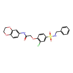 2-[4-(benzylsulfamoyl)-2-chlorophenoxy]-N-(2,3-dihydro-1,4-benzodioxin-6-yl)acetamide structure