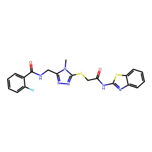 N-[(5-{[2-(1,3-benzothiazol-2-ylamino)-2-oxoethyl]sulfanyl}-4-methyl-4H-1,2,4-triazol-3-yl)methyl]-2-fluorobenzamide structure