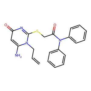 2-(6-amino-4-oxo-1-prop-2-enylpyrimidin-2-yl)sulfanyl-N,N-diphenylacetamide structure