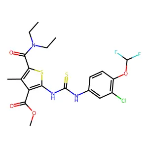 methyl 2-({[3-chloro-4-(difluoromethoxy)phenyl]carbamothioyl}amino)-5-(diethylcarbamoyl)-4-methylthiophene-3-carboxylate structure