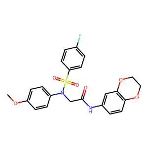 N-(2,3-dihydro-1,4-benzodioxin-6-yl)-2-(N-(4-fluorophenyl)sulfonyl-4-methoxyanilino)acetamide structure