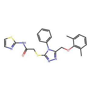 2-({5-[(2,6-dimethylphenoxy)methyl]-4-phenyl-4H-1,2,4-triazol-3-yl}sulfanyl)-N-(1,3-thiazol-2-yl)acetamide structure