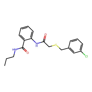 2-({[(3-chlorobenzyl)sulfanyl]acetyl}amino)-N-propylbenzamide structure