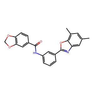 N-[3-(5,7-dimethyl-1,3-benzoxazol-2-yl)phenyl]-1,3-benzodioxole-5-carboxamide structure