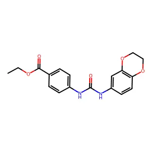 Ethyl 4-{[(2,3-dihydro-1,4-benzodioxin-6-ylamino)carbonyl]amino}benzoate structure
