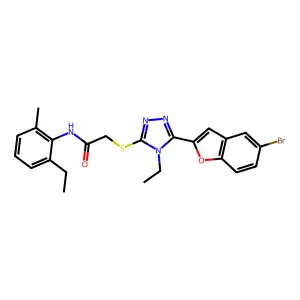 2-[[5-(5-bromo-1-benzofuran-2-yl)-4-ethyl-1,2,4-triazol-3-yl]sulfanyl]-N-(2-ethyl-6-methylphenyl)acetamide structure