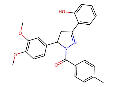 (5-(3,4-dimethoxyphenyl)-3-(2-hydroxyphenyl)-4,5-dihydro-1H-pyrazol-1-yl)(p-tolyl)methanone structure
