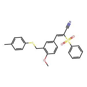 (Z)-2-(benzenesulfonyl)-3-[4-methoxy-3-[(4-methylphenyl)sulfanylmethyl]phenyl]prop-2-enenitrile structure