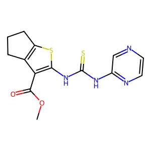 methyl 2-(3-(pyrazin-2-yl)thioureido)-5,6-dihydro-4H-cyclopenta[b]thiophene-3-carboxylate structure