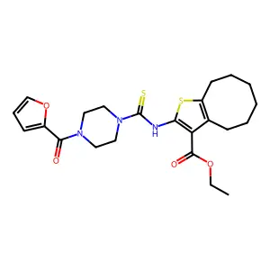 ethyl 2-({[4-(2-furylcarbonyl)piperazinyl]thioxomethyl}amino)-4,5,6,7,8,9-hexa hydrocycloocta[2,1-b]thiophene-3-carboxylate structure