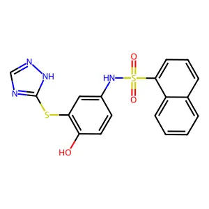 N-[4-hydroxy-3-(1H-1,2,4-triazol-5-ylsulfanyl)phenyl]naphthalene-1-sulfonamide structure