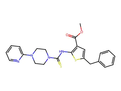 Methyl 5-benzyl-2-[(4-pyridin-2-ylpiperazine-1-carbothioyl)amino]thiophene-3-carboxylate structure