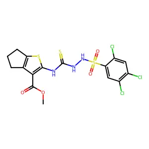 methyl 2-(2-((2,4,5-trichlorophenyl)sulfonyl)hydrazinecarbothioamido)-5,6-dihydro-4H-cyclopenta[b]thiophene-3-carboxylate structure