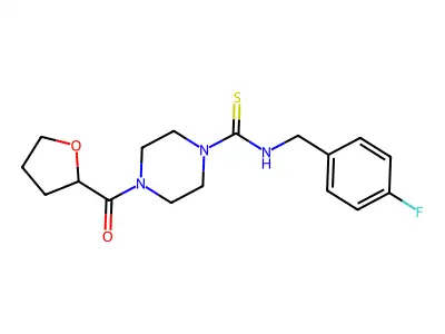 N-[(4-fluorophenyl)methyl]-4-(oxolane-2-carbonyl)piperazine-1-carbothioamide structure