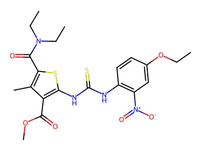 methyl 5-(diethylcarbamoyl)-2-(3-(4-ethoxy-2-nitrophenyl)thioureido)-4-methylthiophene-3-carboxylate structure