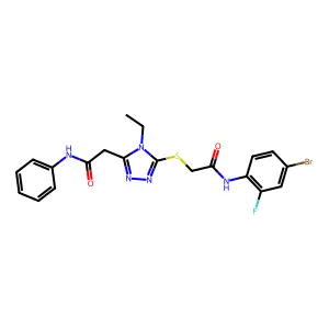 2-[5-({2-[(4-bromo-2-fluorophenyl)amino]-2-oxoethyl}sulfanyl)-4-ethyl-4H-1,2,4-triazol-3-yl]-N-phenylacetamide structure