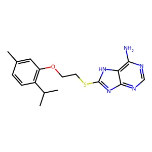 8-[2-(5-methyl-2-propan-2-ylphenoxy)ethylsulfanyl]-7H-purin-6-amine structure