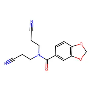 N,N-bis(2-cyanoethyl)-1,3-benzodioxole-5-carboxamide structure