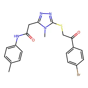 2-(5-{[2-(4-bromophenyl)-2-oxoethyl]sulfanyl}-4-methyl-4H-1,2,4-triazol-3-yl)-N-(4-methylphenyl)acetamide structure