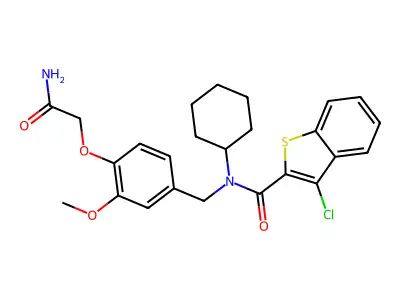 N-[[4-(2-amino-2-oxoethoxy)-3-methoxyphenyl]methyl]-3-chloro-N-cyclohexyl-1-benzothiophene-2-carboxamide structure