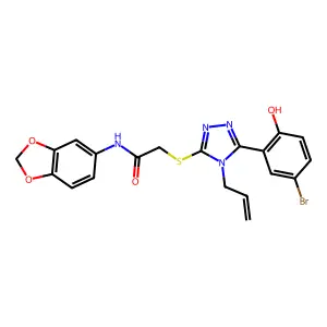 2-((4-allyl-5-(5-bromo-2-hydroxyphenyl)-4H-1,2,4-triazol-3-yl)thio)-N-(benzo[d][1,3]dioxol-5-yl)acetamide structure