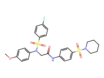 2-(N-(4-fluorophenyl)sulfonyl-4-methoxyanilino)-N-(4-piperidin-1-ylsulfonylphenyl)acetamide structure