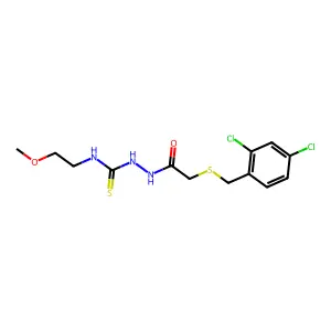 2-{[(2,4-dichlorobenzyl)thio]acetyl}-N-(2-methoxyethyl)hydrazinecarbothioamide structure