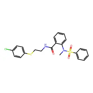 2-[benzenesulfonyl(methyl)amino]-N-[2-(4-chlorophenyl)sulfanylethyl]benzamide structure