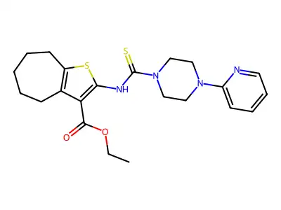 ethyl 2-({[4-(pyridin-2-yl)piperazin-1-yl]carbonothioyl}amino)-5,6,7,8-tetrahydro-4H-cyclohepta[b]thiophene-3-carboxylate structure