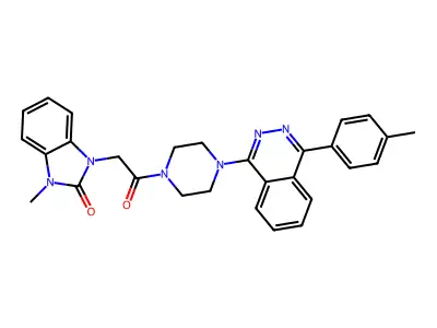 1-methyl-3-[2-[4-[4-(4-methylphenyl)phthalazin-1-yl]piperazin-1-yl]-2-oxoethyl]benzimidazol-2-one structure
