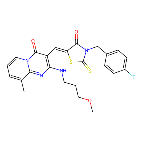 3-({3-[(4-Fluorophenyl)methyl]-4-oxo-2-sulfanylidene-1,3-thiazolidin-5-ylidene}methyl)-2-[(3-methoxypropyl)amino]-9-methyl-4H-pyrido[1,2-a]pyrimidin-4-one structure