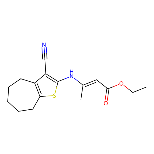 (E)-ethyl 3-((3-cyano-5,6,7,8-tetrahydro-4H-cyclohepta[b]thiophen-2-yl)amino)but-2-enoate structure
