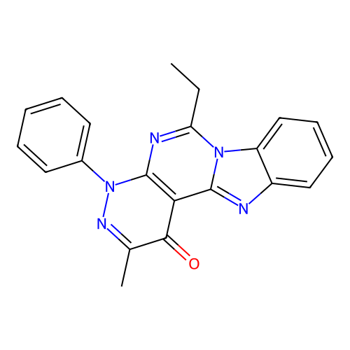 6-ethyl-2-methyl-4-phenylpyridazino[3',4':4,5]pyrimido[1,6-a]benzimidazol-1(4H)-one structure