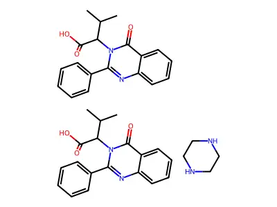3-Methyl-2-(4-oxo-2-phenylquinazolin-3(4H)-yl)butanoic acid--piperazine (2/1) structure