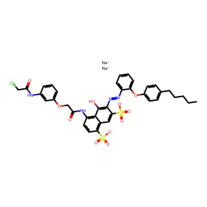 1,7-Naphthalenedisulfonic acid, 4-(((3-((chloroacetyl)amino)phenoxy)acetyl)amino)-5-hydroxy-6-((2-(4-pentylphenoxy)phenyl)azo)-, disodium salt structure