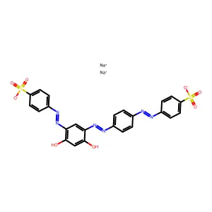 Benzenesulfonic acid, 4-(2-(2,4-dihydroxy-5-(2-(4-(2-(4-sulfophenyl)diazenyl)phenyl)diazenyl)phenyl)diazenyl)-, sodium salt (1:2) structure